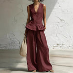 Retro Bohemian Style Ruffled Cotton-Linen Two-Piece Set