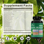 Soursop Supplement Containing 20 Herbal Extracts Including Seaweed, Lion's Mane Mushroom, Turmeric, Black Seed Oil, Oregano, And Mullein, Promoting Overall Health. Vegan, 60 Capsules.
