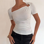 Women's Slim-fit Waist-cinching Solid-color Short-sleeve Top