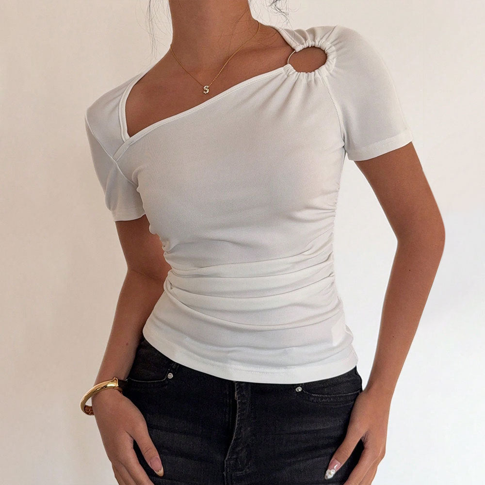 Women's Slim-fit Waist-cinching Solid-color Short-sleeve Top