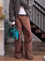 Brown Side Cutout Deconstructed Wide Leg Cargo Pants