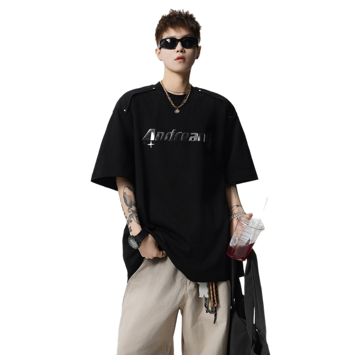 High-Street Letter Print Loose Crewneck Half-Sleeve T-Shirt