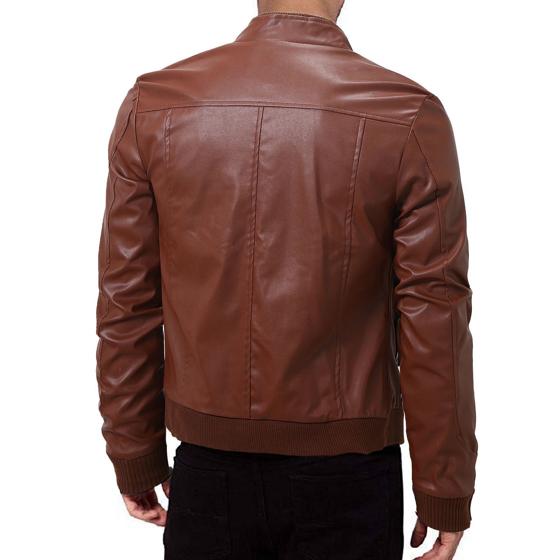 Mens Winter Warm Zip-Up Stand Collar Slim-Fit Leather Jacket Coats