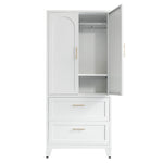 71inch Tall Metal Wardrobe Cabinet With 2 Drawers And Hanging Rod, 2 Doors Wardrobe Closet With Shelf For Bedroom, Office, Laundry Room,Entryway ,Foyer,Guesthouse White