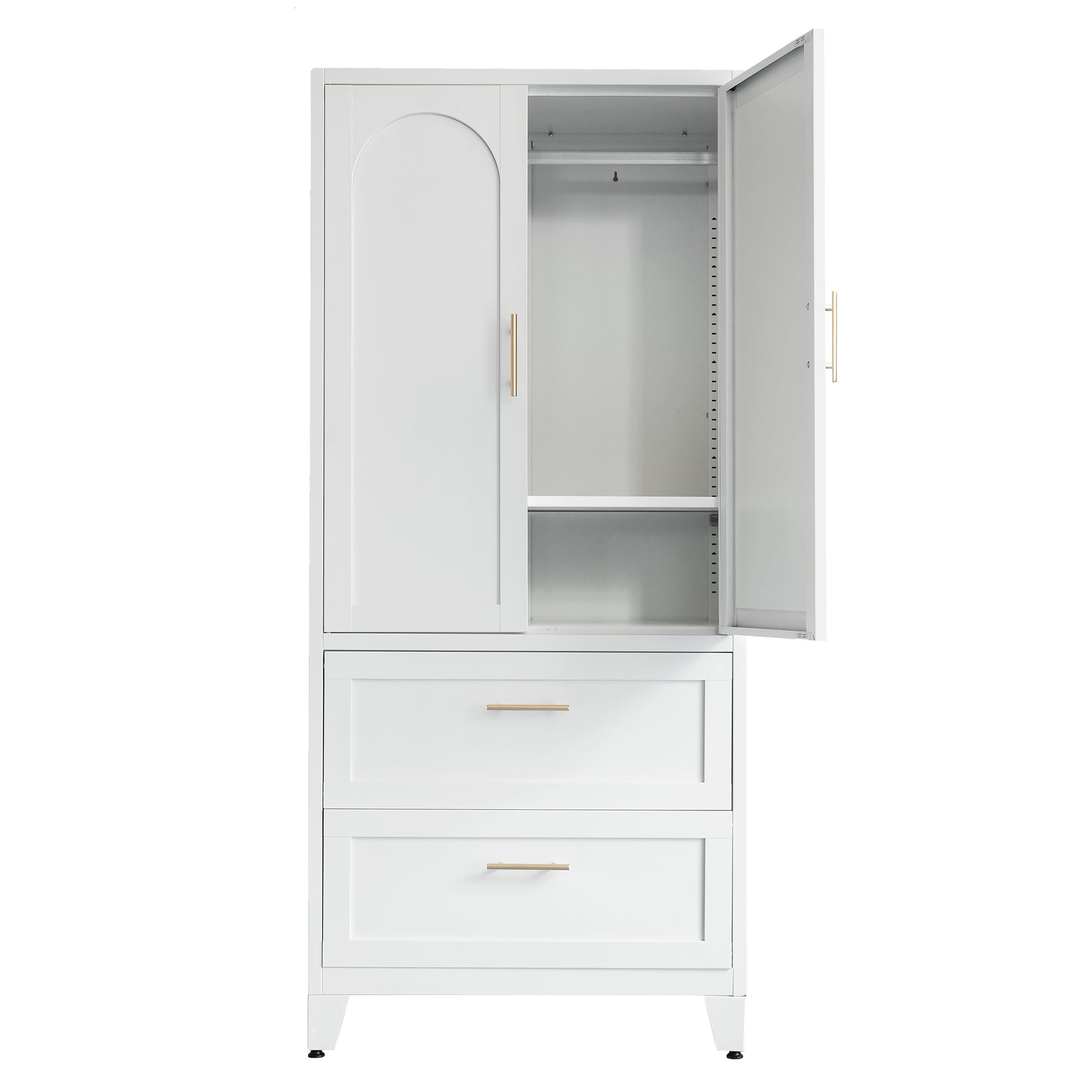 71inch Tall Metal Wardrobe Cabinet With 2 Drawers And Hanging Rod, 2 Doors Wardrobe Closet With Shelf For Bedroom, Office, Laundry Room,Entryway ,Foyer,Guesthouse White