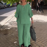 Casual Three-Quarter Sleeve Set Wide-Leg Pants Two-Piece Set