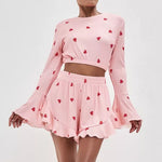 European And American Knitted Ribbed Heart Print Set