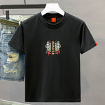 Men's Cotton Crew-Neck Versatile Ethnic-Style Embroidered Short-Sleeve T-Shirt