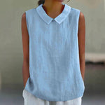 Artistic Womens Black Sleeveless Loose-fitting Top With A Collar