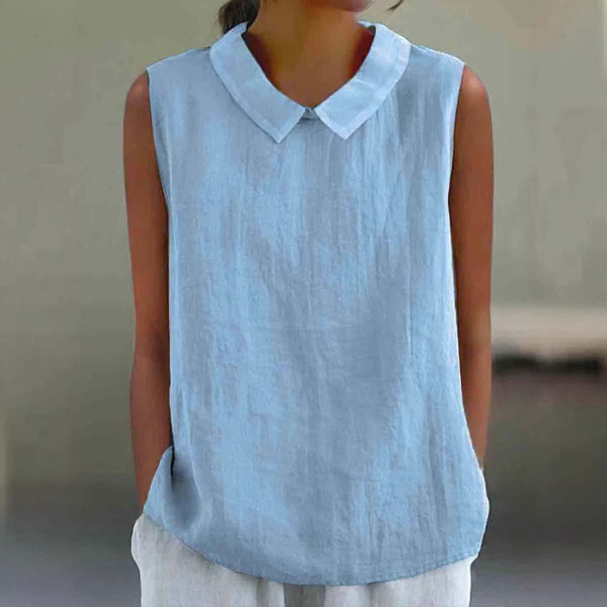 Artistic Womens Black Sleeveless Loose-fitting Top With A Collar