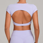 Womens Double-Stitched No-Cup Yoga Fitness Short-Sleeve Top