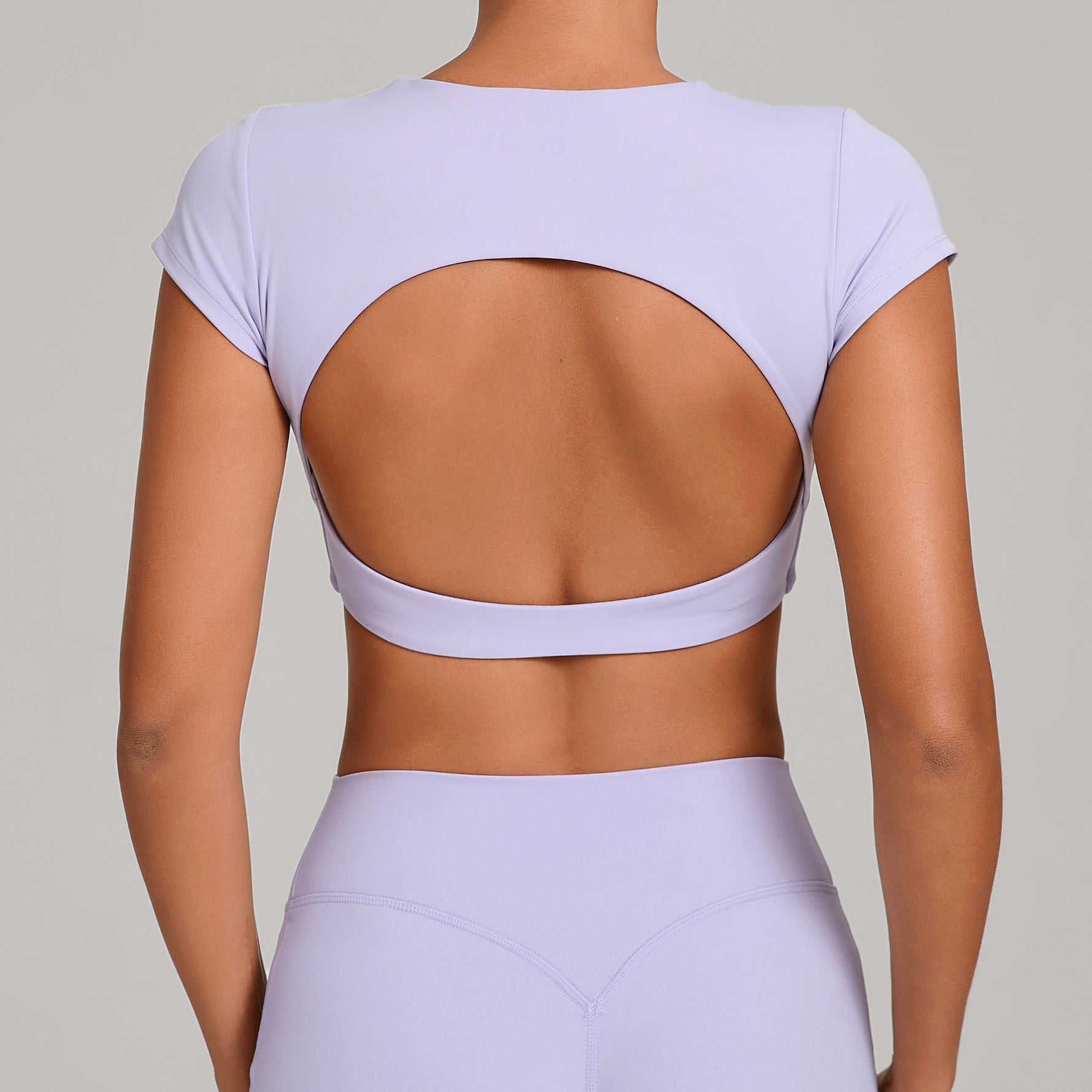Womens Double-Stitched No-Cup Yoga Fitness Short-Sleeve Top