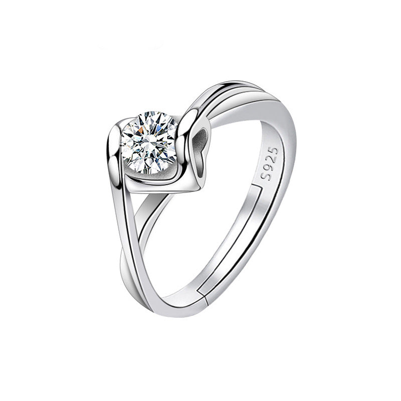 Fashion Classic Six-Prong 1 Carat Diamond Ring Luxury Wedding Jewelry Adjustable For Couples