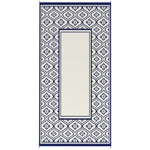 Reversible Outdoor Rug, Waterproof Plastic Straw With Carry Bag, 9 X 18, Blue & White Gourd Border
