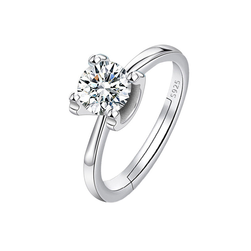 Fashion Classic Six-Prong 1 Carat Diamond Ring Luxury Wedding Jewelry Adjustable For Couples