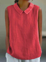 Artistic Womens Black Sleeveless Loose-fitting Top With A Collar