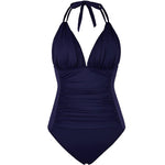 Multi-colored Ruffled Trim Figure-hugging Backless One-piece Swimsuit