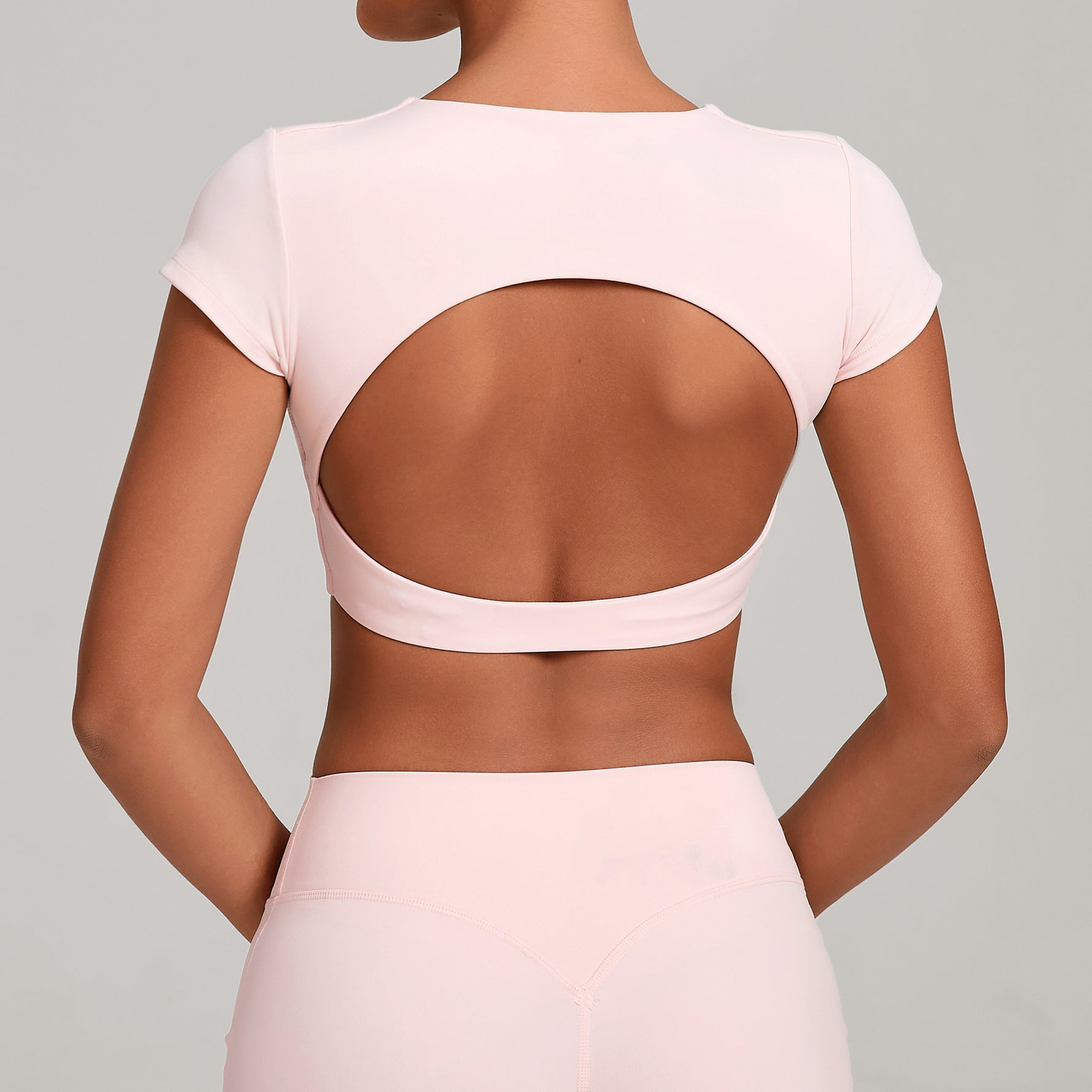 Womens Double-Stitched No-Cup Yoga Fitness Short-Sleeve Top