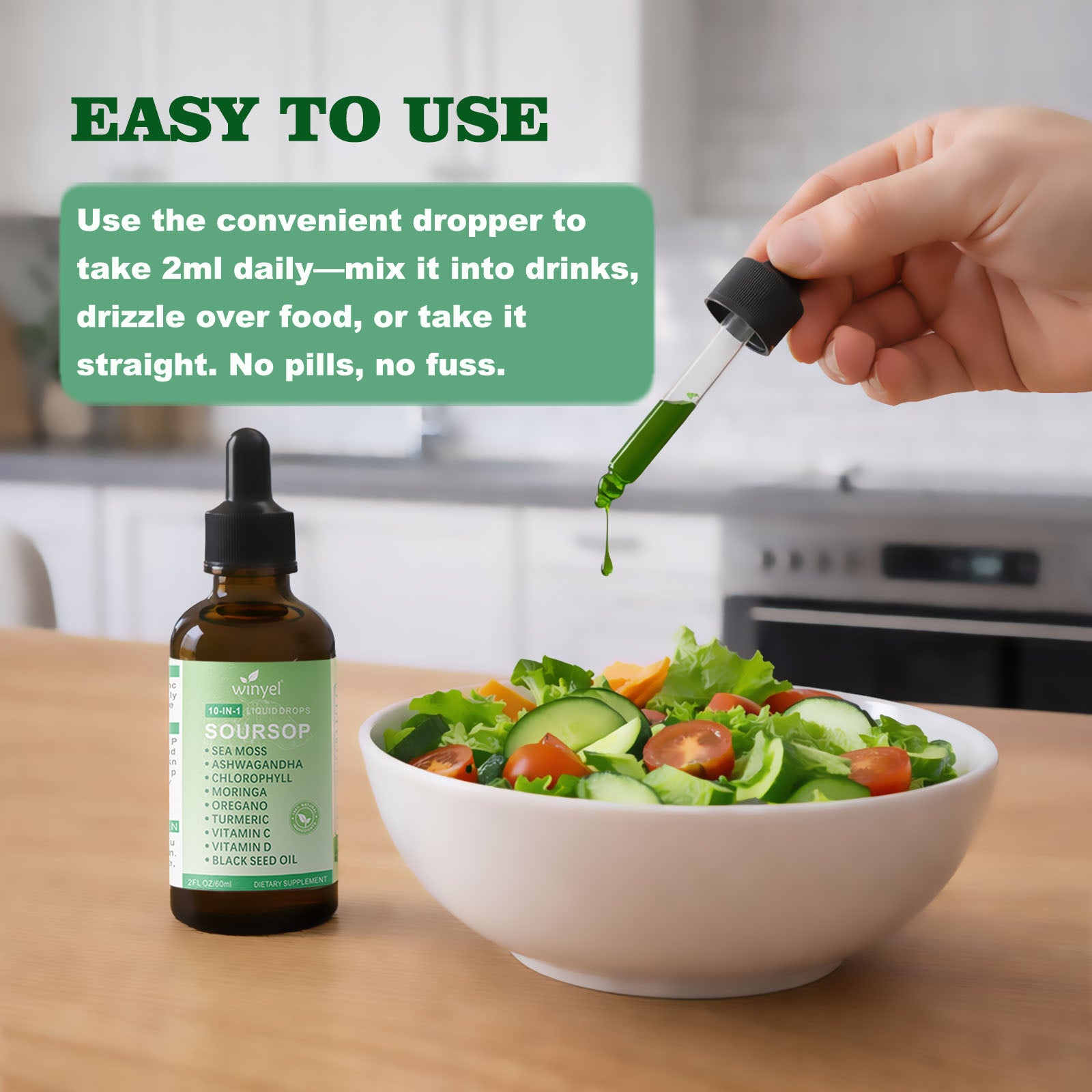 Soursop Drops 10-in-1 With Seaweed, Moringa, Black Seed Oil, Oregano, Ashwagandha, Chlorophyll  Herbal Extracts Promote Overall Health  Vegan 2 Fl Oz