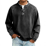 Men's Solid-Colored Casual Top Vintage Long-Sleeve Shirt