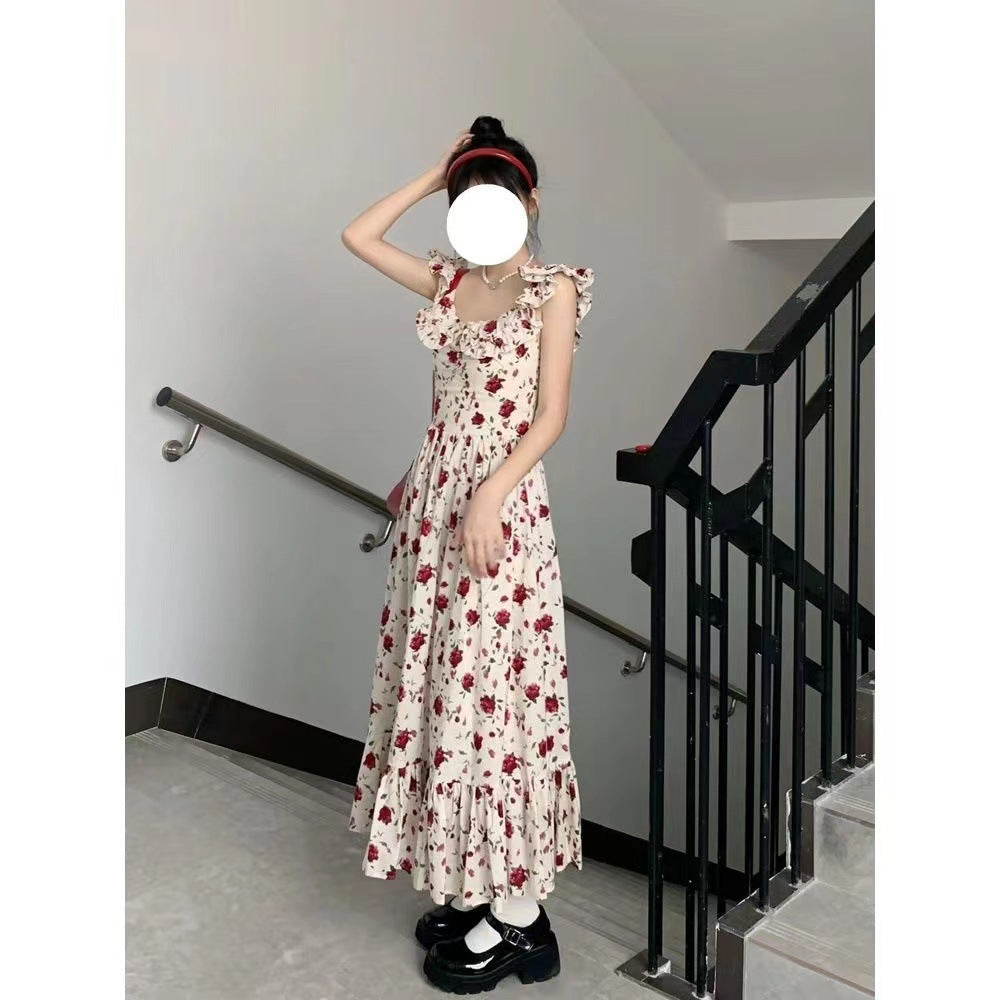 Women's Fashionable Slim-fit Floral Print Slip Dress