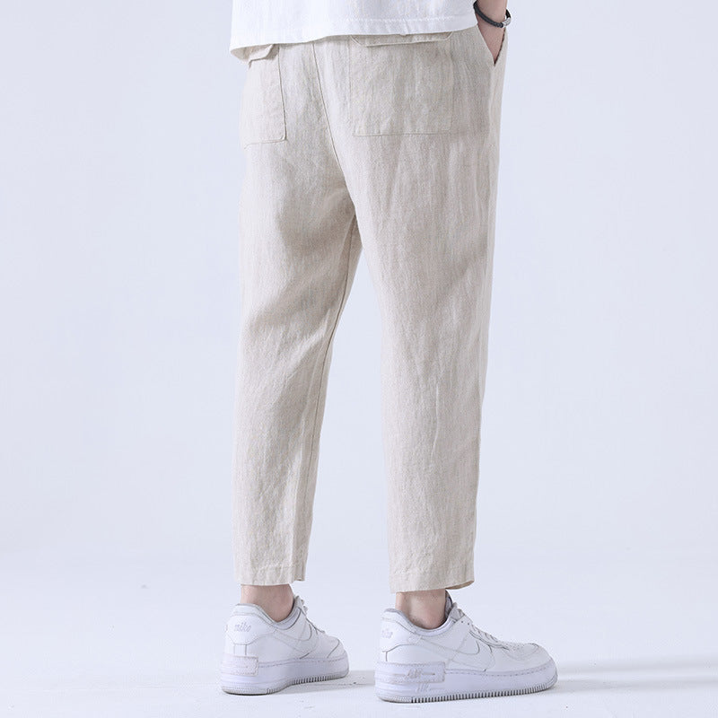 Chinese-style Wide-leg Casual Pants Mens Solid-color Trousers