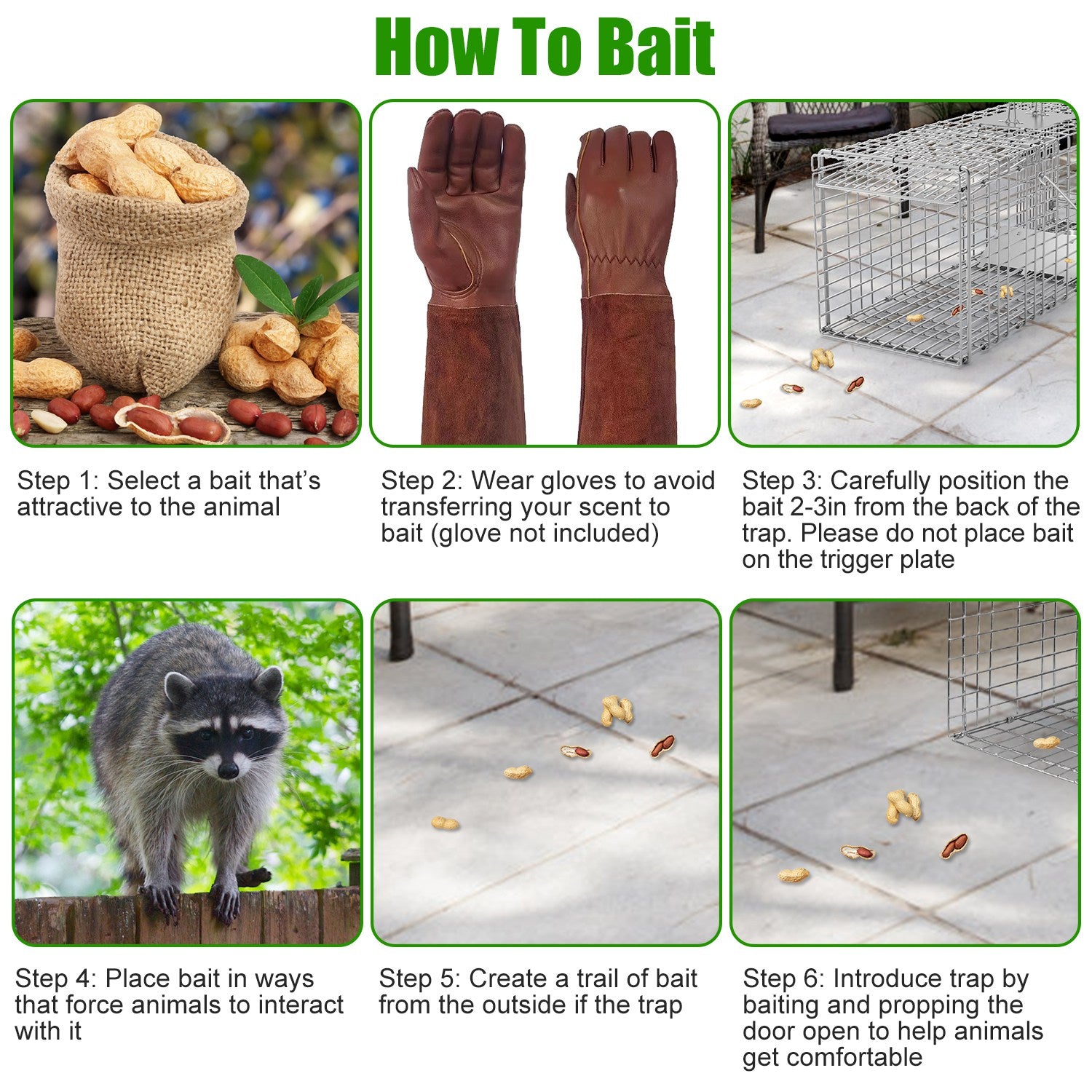 1Pc Humane Cat Trap Cage With Gloves Catch Release Live Animal Rodent Cage Collapsible Galvanized Wire For Raccoons Beavers Groundhogs Foxes Armadillos