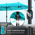 Patio Umbrella, 15 Steel Rectangular Outdoor Double Sided Market Umbrella With Base, Sun Protection & Easy Crank, Blue