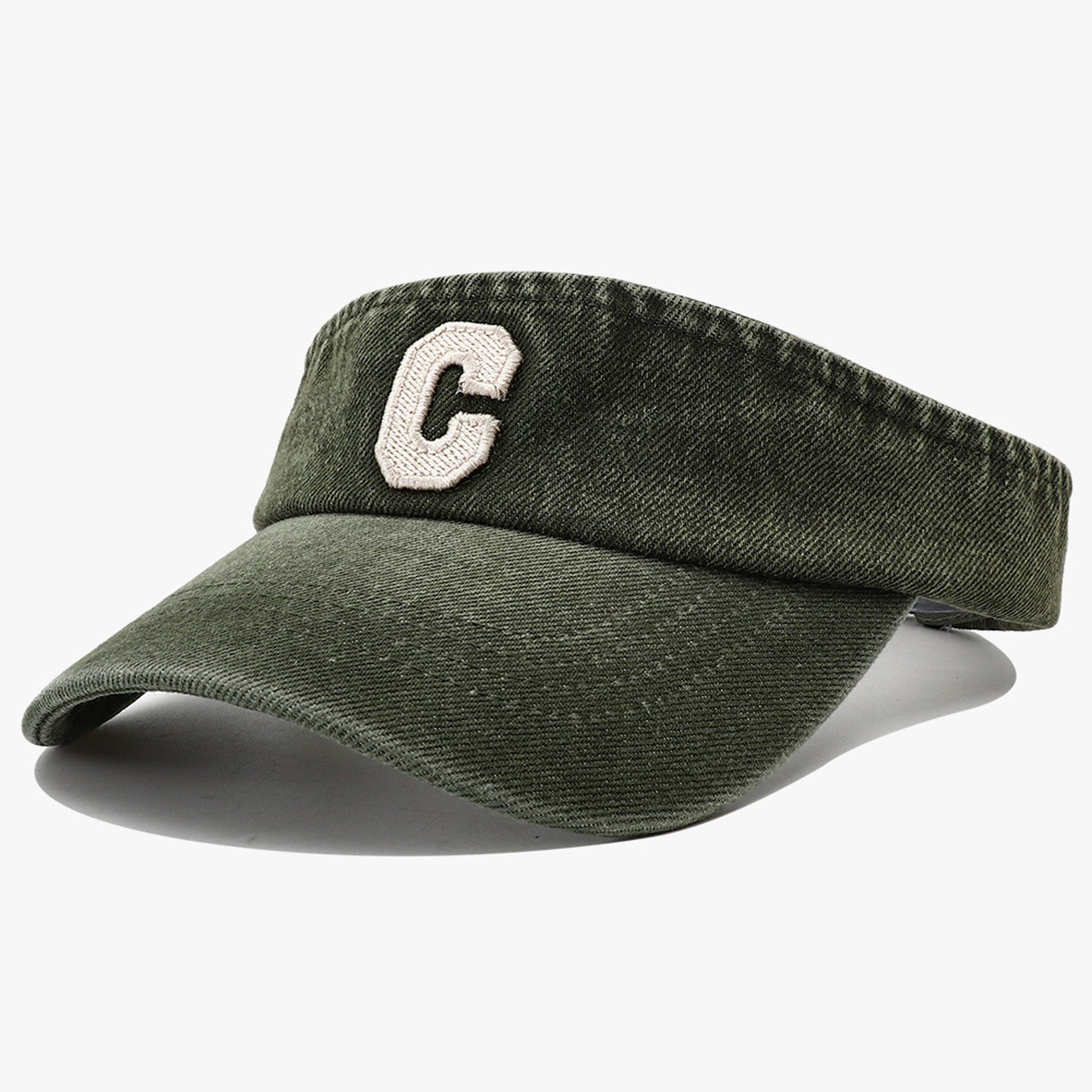 Cross-border Simple Washed Embroidery Three-dimensional Letter  C  Round-top Hat For Outdoor Use, Adjustable Sun Protection Hat, Suitable For Outdoor Golf