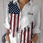 Ladies' Fashionable Casual Flag Printed Shirt