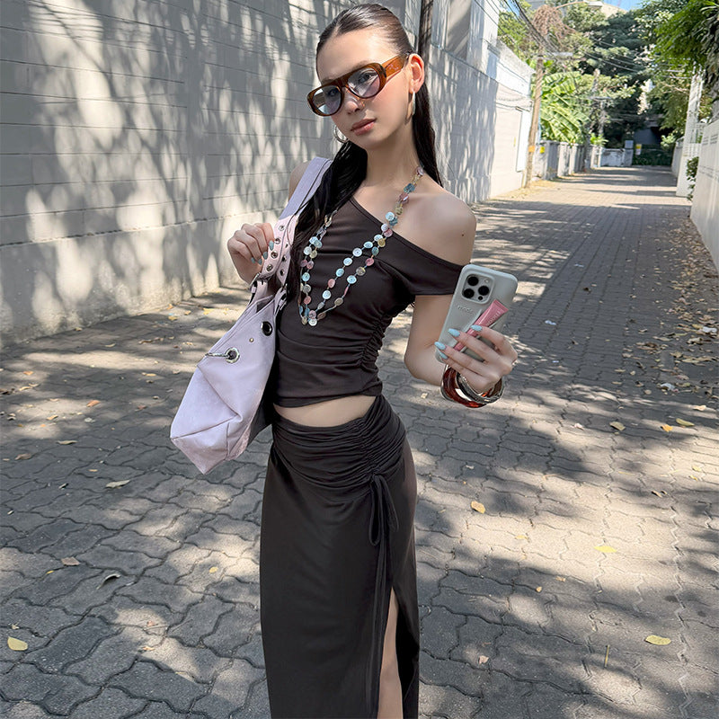 Women's Off-shoulder Vest And Skirt Set