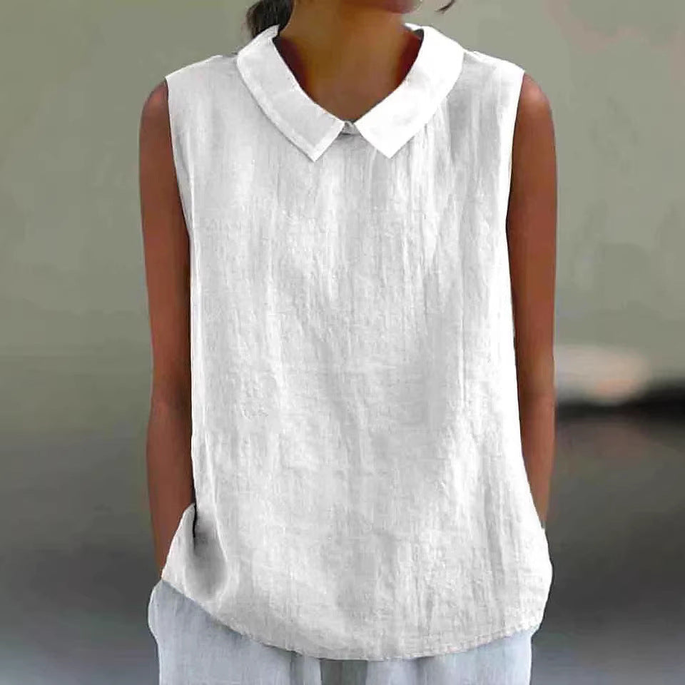 Artistic Womens Black Sleeveless Loose-fitting Top With A Collar