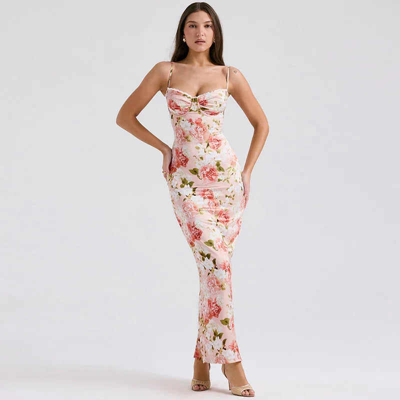 Elegant Floral Slim-fit Slip Dress For Women