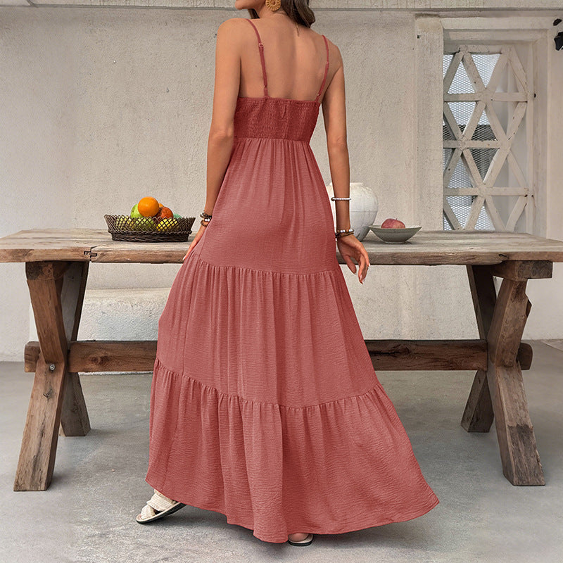 Maxi Dress With A Deep V-neck Vacation Style