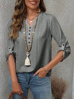 Three-quarter Sleeve Striped Versatile Stylish Top