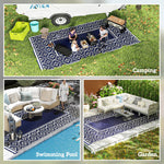 Reversible Outdoor Rug, Waterproof Plastic Straw With Carry Bag, 9 X 18, Blue & White Gourd Border