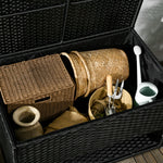 Outdoor Deck Box & Shoe Storage, PE Rattan Wicker Towel Rack with Liner for Indoor, Outdoor, Patio Furniture Cushions, Pool, Garden Tools, Black
