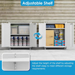 Metal Storage Cabinet With 2 Doors And 4 Hooks,Top Workbench Mobile Tool Chests Garage Cabinets With 4 Wheels And Lock Push Arm For Home,Office,Shop White
