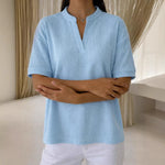 Waffle-knit Loose Casual Short-sleeve T-shirt