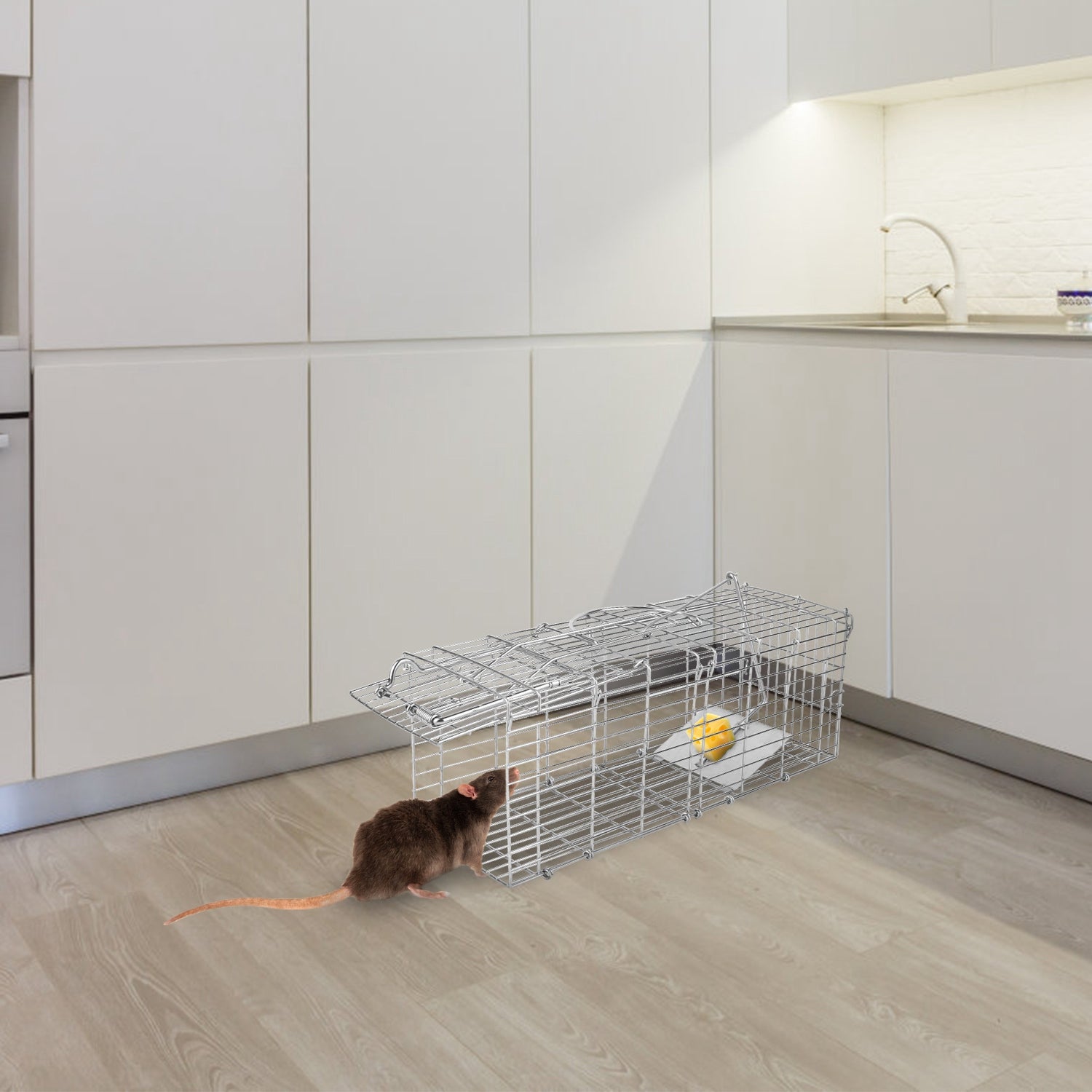 1Pc Foldable Rat Trap Cage Humane Live Rodent Trap Cage Galvanized Iron Mice Mouse Control Bait Catch With Detachable L Shaped Rod
