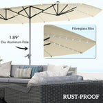 15ft Double-Sided Outdoor Umbrella With Solar Lights, Extra Large Aluminum Patio Umbrella With Crank, Cream White