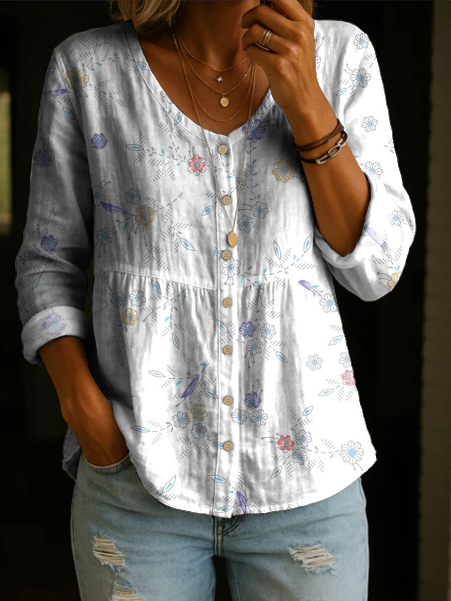 Women's Fashion Round-Neck Printed Plus-Size Shirt