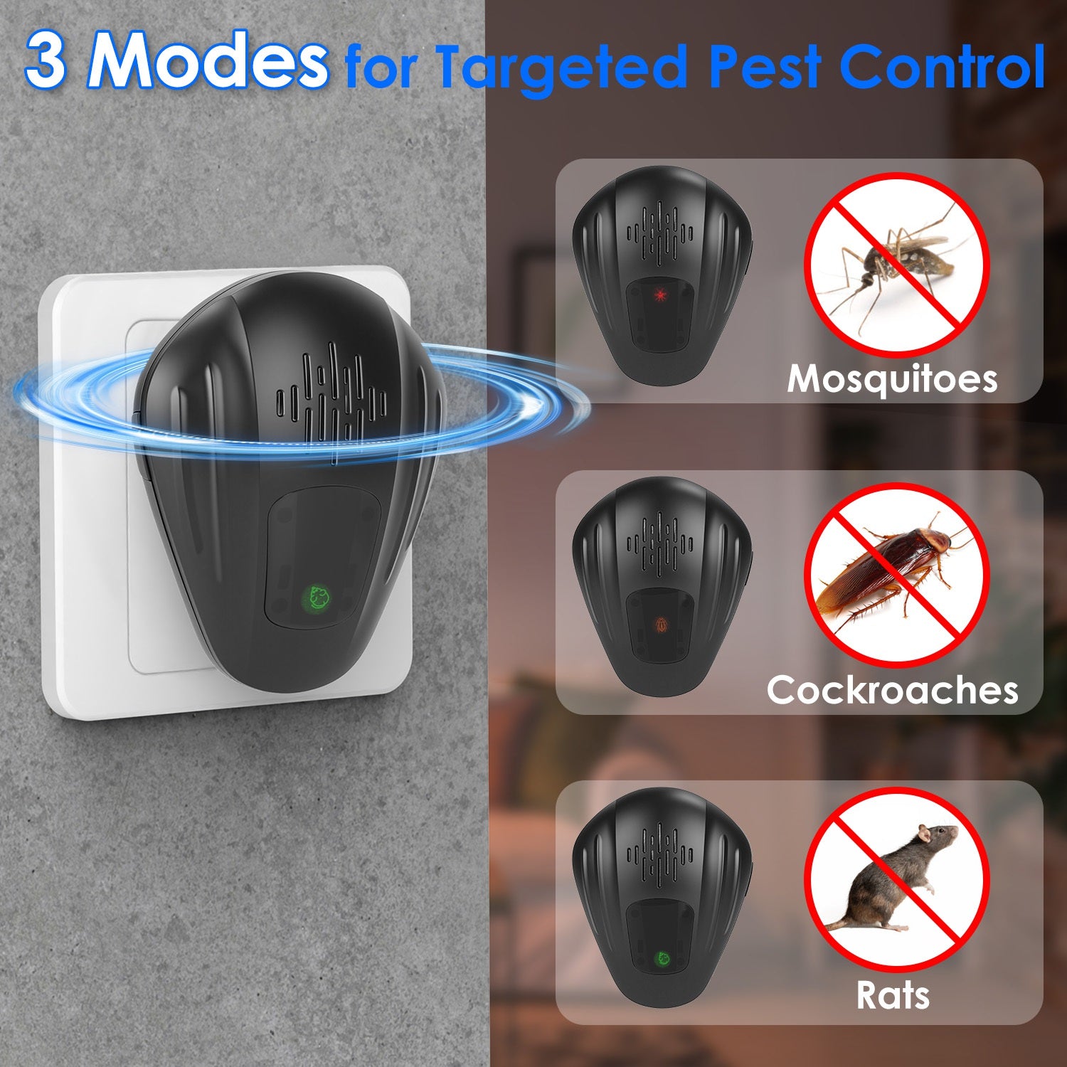 2 Pack Pest Control Device For Mosquitoes Cockroaches Rats Plug In Ultrasonic Insect Repellent Indoor For Bedroom Garage Warehouse Office