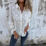 Sweet And Elegant Embroidered Hollow-Out Cotton-Linen Shirt Casual Top