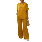 Women's Buttoned Cotton And Linen Set