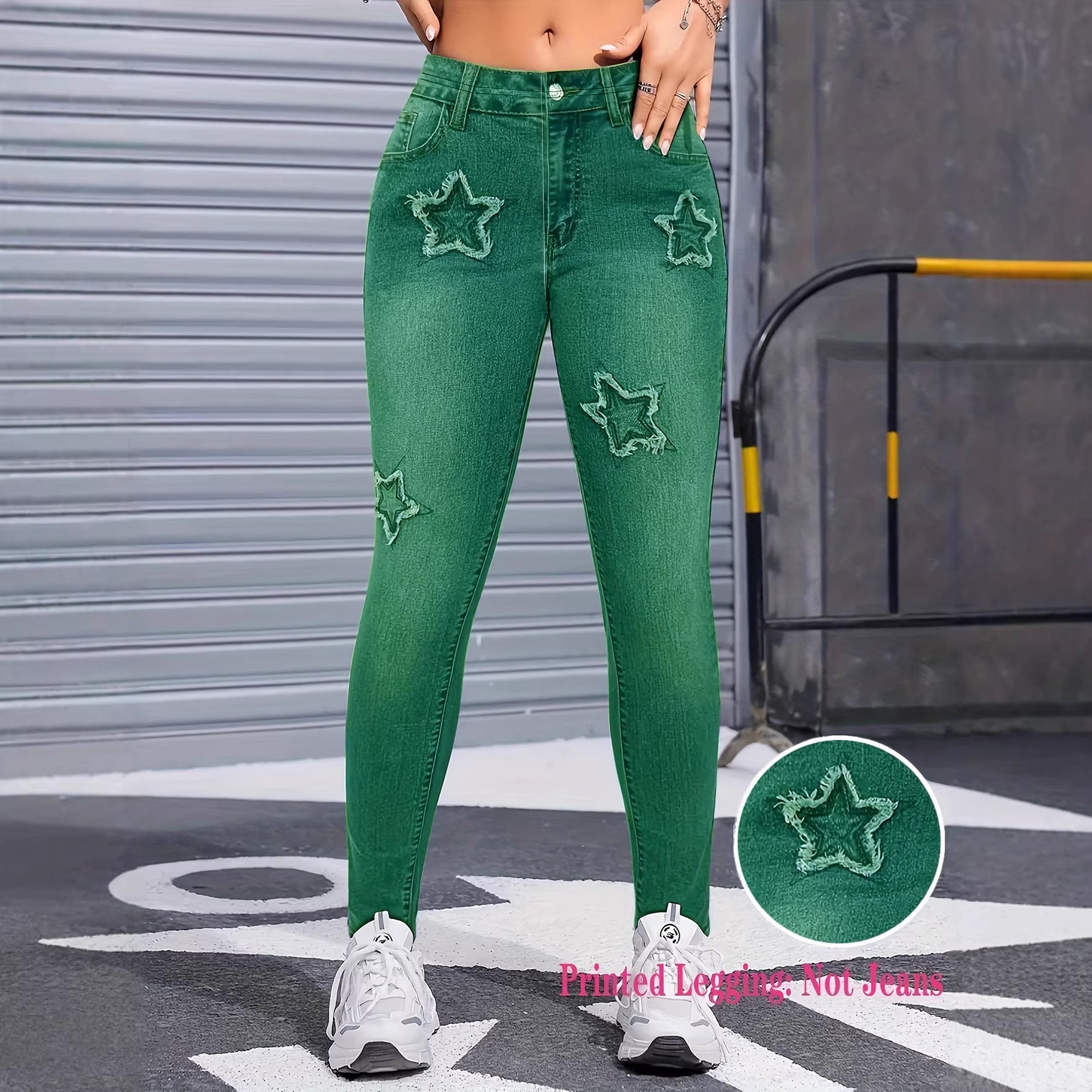 Womens Denim-Style Star Pants  Bootcut Leggings