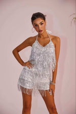 Womens Sequin Tassel Strap Dress