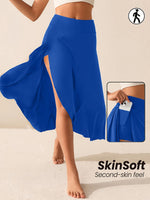 Elegant Flowing Solid-Colored Midi Skirt With Ruffle Trim