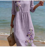 Printed Ladies Long-sleeved Round Neck Dress