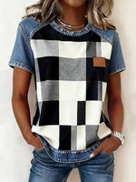 Color-block Printed Short-sleeve Womens Loose Top